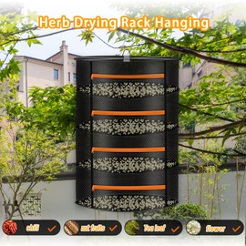 Oyyfinoo 24" Diameter Herb Drying Rack, 4 Layer Mesh Hanging Herb Drying Rack for Bud, Vegetable, Plant and Flower