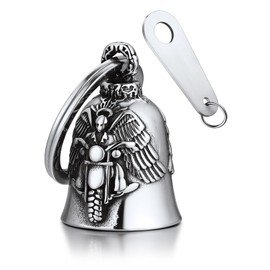 Bandmax Keyring Motorcycle Bell Stainless Steel Motorcycle Bell Keyring Viking Lucky Charm Keyring for Motorcyclists, B-Angel Silver