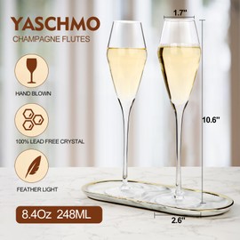 Yaschmo Champagne Flutes Glasses Set of 2, 8.4 oz Hand Blown Crystal Wedding Flutes Glasses, Elegant Tulip Glasses - Ideal Gift for Wedding, Anniversary,Christmas Day (2 Count (Pack of 1))