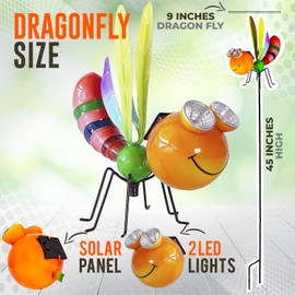 Shefio Solar Garden Dragonfly Stake Lights – Delightful Metal Yard Art Decor with Colorful Look & Personalities - Outdoor Fall Decoration, Lawn Ornament - Unique Gift