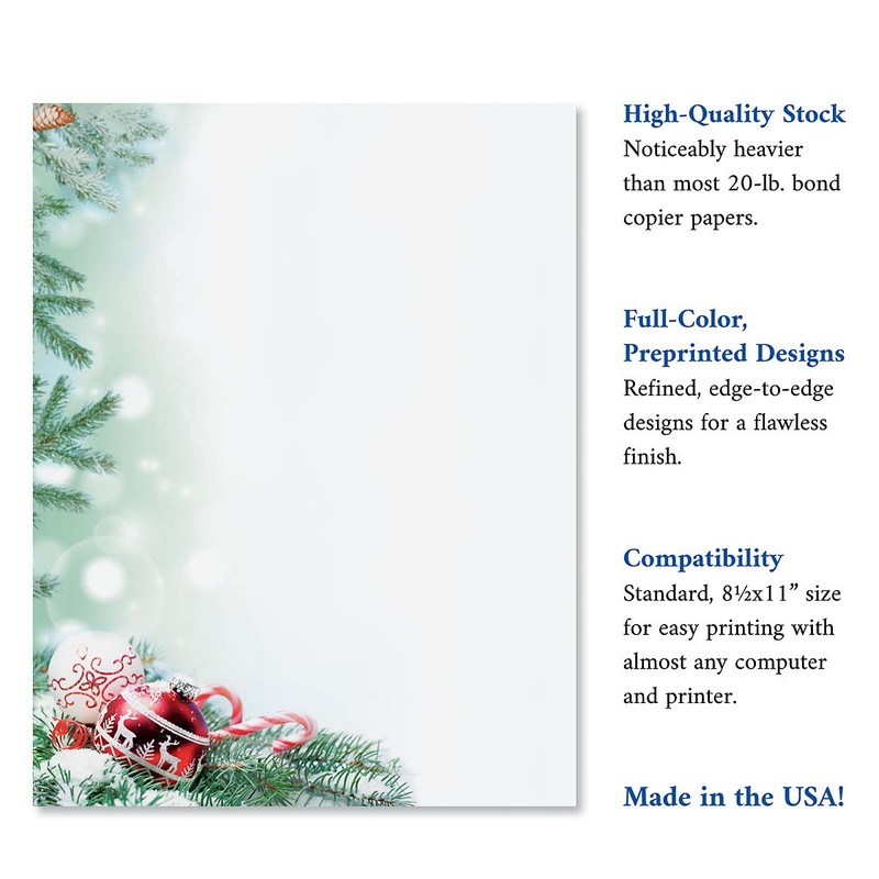 Crystal Pine Christmas Stationery - Holiday Letters, Printer Paper, 25