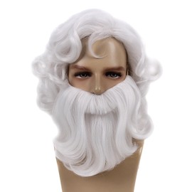 H&Bwig Santa Beard and Wig Set White Old Man Wizard Wig Costume Accessories Santa Claus Suit for Men Women Carnival Christmas Party