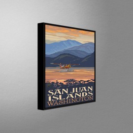 San Juan Islands Washington Float Plane Professionally Framed Giclee Archival Canvas Wall Art for Home & Office from Travel Artwork by Artist Paul A. Lanquist 9" x 12"