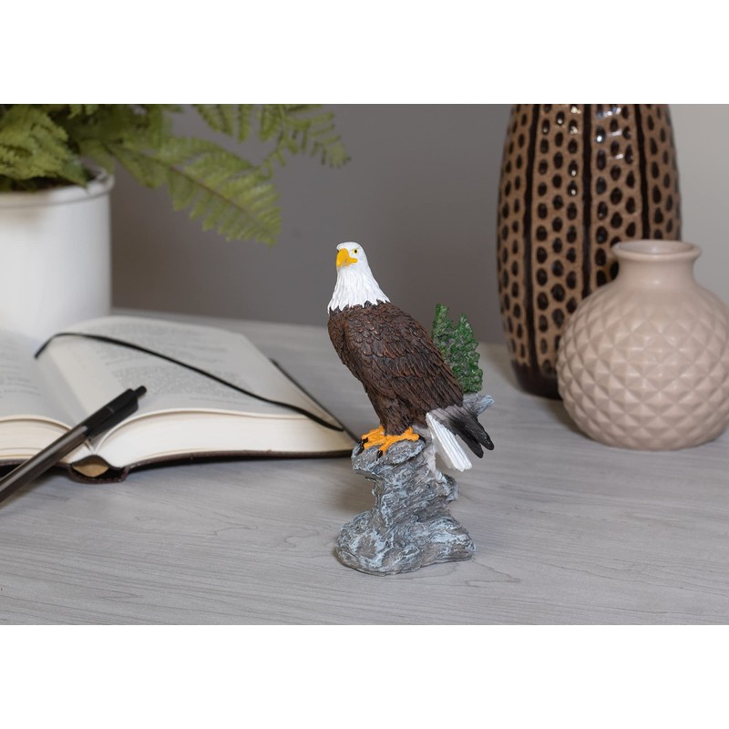 Eagle On Stone Natural Brown 6 inch Resin Stone Decorative