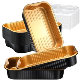 Baderke 30 Set 9x13 Heavy Duty Aluminum Pans with Lids Double Thick Aluminum Foil Baking Pan Food Container for Heating Cooking Meal Prep Storage Freezer and Takeout (Black Gold)