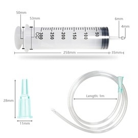 Large Syringe 300 ml YUTOU Liquid Syringe with 1 m Hose Reusable Industrial Syringe Large Plastic Syringe 300 ml Syringe Set for Experiments, Industrial, Garden and Pet Feeding