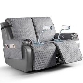 TAOCOCO 100% Waterproof Recliner Cover, Non-Slip Washable Reclining Couch Cover with Elastic Leg Straps, Furniture Protector for Dogs (Light Gray, 2 Seater)