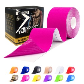 SOON GO Kinesiology Tape Pro 1/2/5 Rolls, 2 Inch High Elasticity Sports Tape Therapeutic Pain Relief–Physio Tape for Muscle Recovery & Joint Support, Waterproof & Hypoallergenic & Breathable–Pink