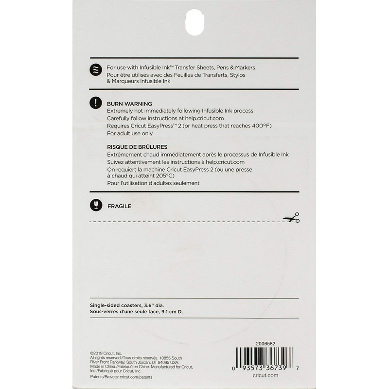 Cricut 2006582 Coaster Blanks, Ceramic Infusible Ink, White