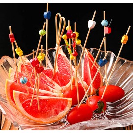 200Pcs Cocktail Picks, BetterJonny 4.7inch Heart Fancy Toothpicks Appetizing Bamboo Cocktail Fruit Skewers Dessert Sandwiches for Cocktail Party Decoration