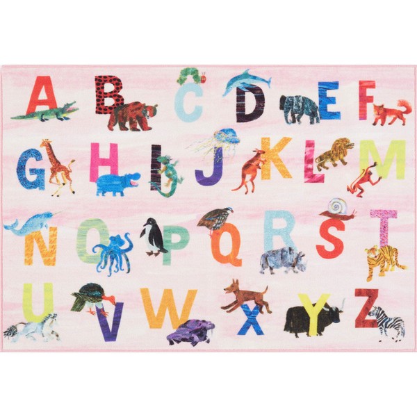 Eric Carle Elementary Pink Alphabet Kids Machine Washable Area Rug Pink/Blue, 6'6"x9'5"