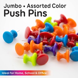 BAZIC Push Pins, Jumbo Plastic Head, Assorted Color Thumb Tacks Steel Point Pin for Cork Bulletin Board Map Posters Office School (25/Pack), 1-Pack