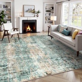 LEPEII 9x12 Area Rug, Modern Abstract Washable Large Rugs for Living Room, Dining Room, Non-Slip Non Shedding Low Pile Home Decor Durable Bedroom Rug-Green
