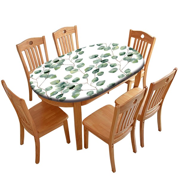 Oval Fitted Tablecloths, Spring Leaf Elasticized Table Cloth, for Indoor