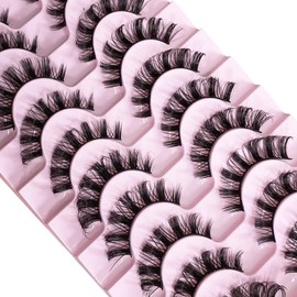 CNMTCCO False Eyelashes 10 Pairs Russian Strip Lashes Natural Fluffy Wispy D Curly Faux Mink Lashes Thick Short Soft Eyes Lash Reusable Fake Eyelashes