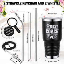 Didaey 2 Sets Gifts Set for Coach Men Women Appreciation Gifts Travel Stainless Steel Tumbler with Lid Thank You Keychain Whistles for Baseball Softball Soccer Volleyball Gift(Black,30 oz)