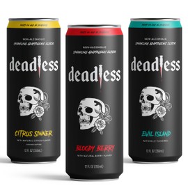 Deadless Adaptogen Elixir Drink – Non-Alcoholic Seltzer for Stress Relief, All-Natural & Gluten-Free with Nootropics (Sparkling Water, 4-Pack, Citrus Sinner)