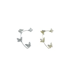 2Pcs Glitter Crystal Butterfly Ear Cuff Vintage Non-Piercing Fake Earrings Wedding Climber Ear Wrap Prom Ball Jewelry for Women(sliver)