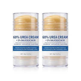 Paquete de 2 barras de cuidado de pies con 60% urea + 2% ácido salicílico, crema de urea para pies de máxima fuerza, hidrata profundamente los talones