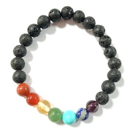Jet L-ava Chakra Gemstone Stretch Bracelet Healing Crystal Spiritual Meditation Beads Positive Aura Peace Divine, 8 mm, Gemstone, Lava Stone