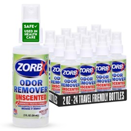 ZORBX Unscented Odor Eliminator for Strong Odor 2 Oz, Pack of 24 - Used in Hospitals & Healthcare Facilities - Advanced Trusted Formula, Fast-Acting Odor Remover Spray for Dog, Cat, House & Carpet