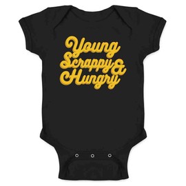 Pop Threads Young Scrappy & Hungry Quote Infant Baby Boy Girl Bodysuit Black 6M
