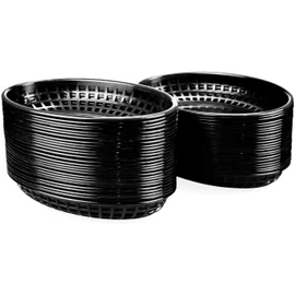 Lawei 50 Pack Oval Food Basket Plastic Diner Fast Food Basket for Fries Chip Sandwiches Burgers Picnics BBQ Party, Black