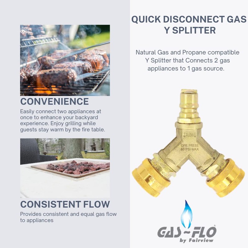 GAS-FLO, Gas Quick Disconnect 3/8 Y Splitter, CSA Certified for