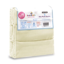 DUDU N GIRLIE Newborn Essentials Muslin Squares Baby Muslin Cloths | Washcloths Baby Face Towel 100% Cotton Soft and Absorbent | Burp Cloths Swaddle Blanket Extra Large 70x70cm (Pack of 6, Cream)