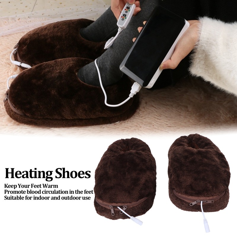 Electric Heated Slippers Temperature Adjustable Winter Soft Plush Heating Shoes