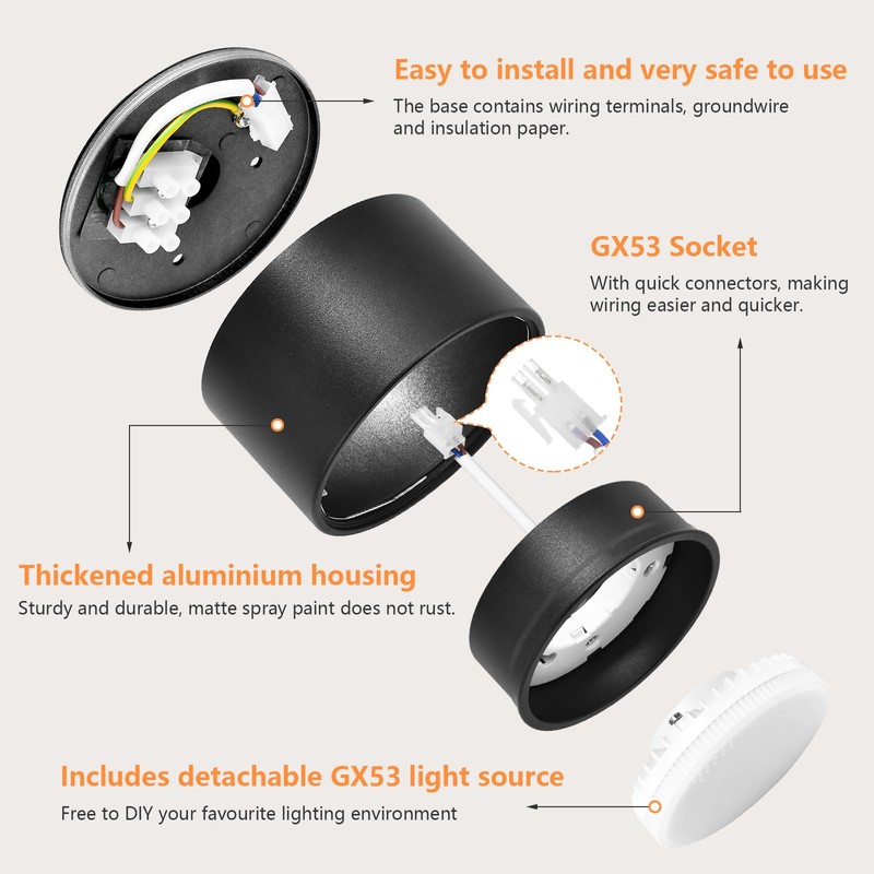 GeyouLux LED surface-mounted spotlight, black, diameter 95 x 55 mm,