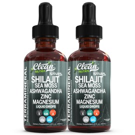Shilajit Liquid Drops with Sea Moss, Ashwagandha, Zinc, Magnesium, Liquid Vitamins for Women and Men - Terra Mineral by Clean Nutra - 2Pack