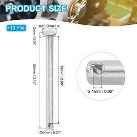 PATIKIL 6 x 80 mm Single Hole Clevis Pins, 10 Pcs 304 Stainless Steel Flat Head Pin for Hitch Pin Lock Link Hinge Systems, Silver