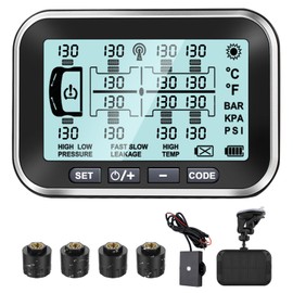 Trailer/RV Tire Pressure Monitoring System,4.5" XL Solar Tire High Pressure Monitor w/ 0-199PSI,6 Alerts TPMS Sensors Set of 4 with Signal Booster,Long Sensing Distance