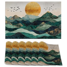 Sunrise Placemats Set of 6,Golden Mountains Placemats Washable Kitchen Dining Linen Table Mats Stain Heat-Resistant for Home Party Indoor 12x18 inch