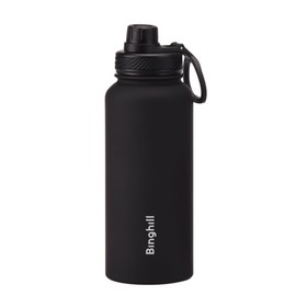 Binghill 32 oz vacuum insulated stainless steel water bottle with spout lid for cold water drinks, sports, travel, outdoor and school (Black)