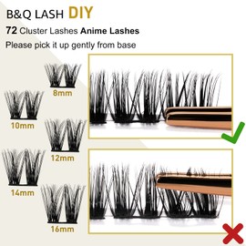BQ Lash Individual Eyelashes, 72 Clusters, Coloured Eyelashes, Individual at Home Cluster Lashes, B12, B01, B02, B09, Black Eyelashes for DIY Eyelash Extensions, DIY Eyelashes (B12, D - 12 mm)