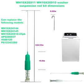 WH16X26911 WH16X26910 Suspension Rod Kit, Compatible with GE GTW335ASN2WW GTW335ASN1WW GTW460ASJ4WW GTW465ASN1WW GTW680BSJ3WS Washer, Replace Number WH16X24144 WH16X24145, 5 Years Warranty