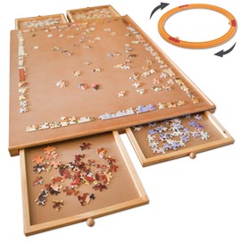 Bits and Pieces Rotating Puzzle Board with Drawers – 1500 Piece Jigsaw Puzzle Table Organizer with Lazy Susan Spinner – The Original Premium Wooden Puzzle Board for Adults, Portable & Durable Design