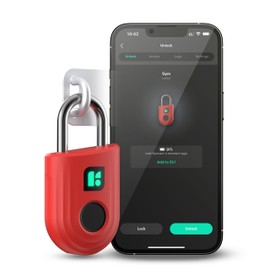 igloohome Padlock Lite Red Keyless Fingerprint Padlock with Mobile App (iOS, Android) – Water Resistant for Lockers, Homes, and Storage Spaces (Type-C Rechargeable)