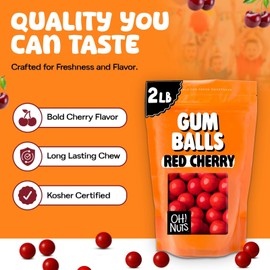 Gumballs for Candy Buffet and Party Favors - 2 LB Flavored 1 Inch Wedding Gumballs - Oh! Nuts (Red Pearl Gumballs)
