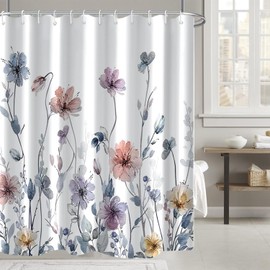 AWERT AWERT Wildflower Shower Curtain for Bathroom Watercolor Floral Shower Curtain with Hooks Waterproof Flower Printing Fabric Bathroom Decor 72x78 Inch