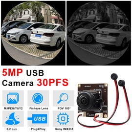 SVPRO 5MP USB Camera Module with Microphone for Computer,Ultra Wide Angle 200 Degree Fisheye USB Industrial Machine Vision Camera for Computer,Raspberry Pi