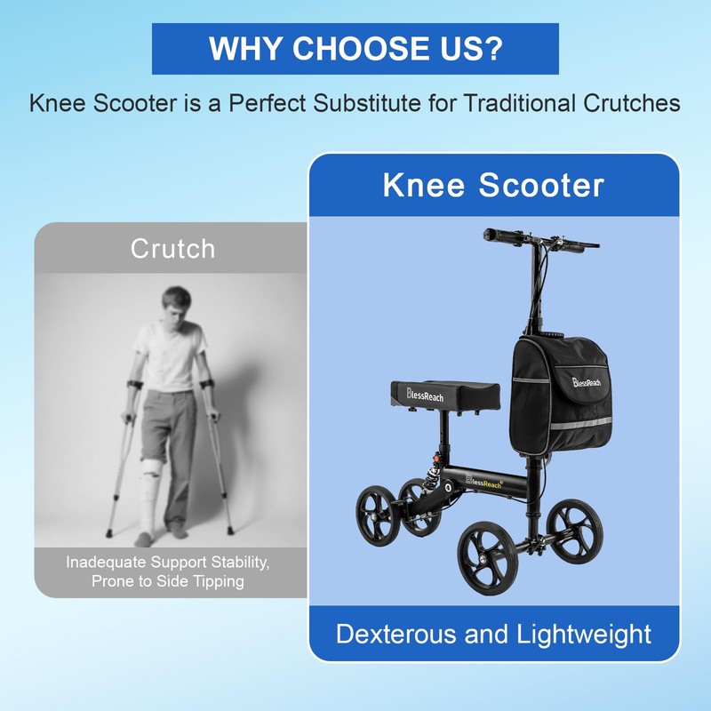 BlessReach Knee Scooter for Adults for Foot Injuries, 8'' Rubber