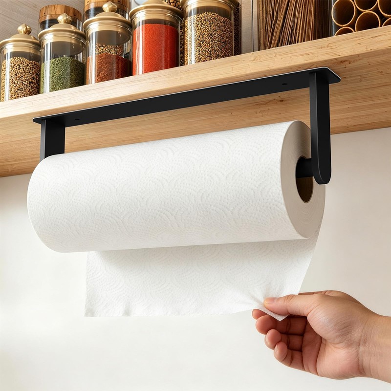 Jesginboo Under Cabinet Paper Towel Holder, Adhesive or Screw, Matte