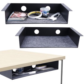 Patioer Under Desk Storage Shelf, Steel Under Desk Tray Mountable Add-On Shelf for Table Office Desk, Large (Pack of 2)