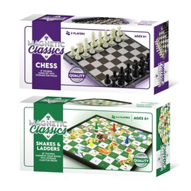 Tradeopia Magnetic Classics Board Game Combo - 8" Classic Chess and 10" Snakes & Ladders