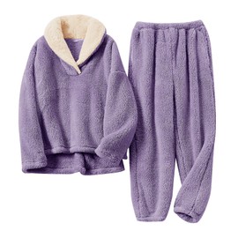 BOSECETA Fluffy Pajamas Set for Women Soft Comfy Fleece Pjs Pullover Pants Loose Plush Sleepwear Fuzzy Loungewear for Winter (Purple,Medium)