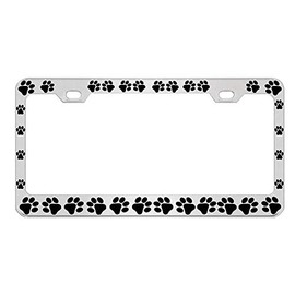 BISIRI Dog Paws Heavy Duty Stainless Steel Chrome License Plate Frame Car Tag Holder