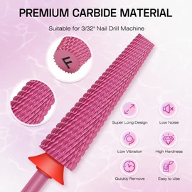 Depvko Super Long 5 in 1 Nail Drill Bits,Carbide Nail Drill Bit,3/32" Two Way Rotate Professional Drill Bit Nails,Nail Bits Fast Remove Acrylic or Hard Gel for Manicure,Pedicure,Nail Art (Fine-F, Red)